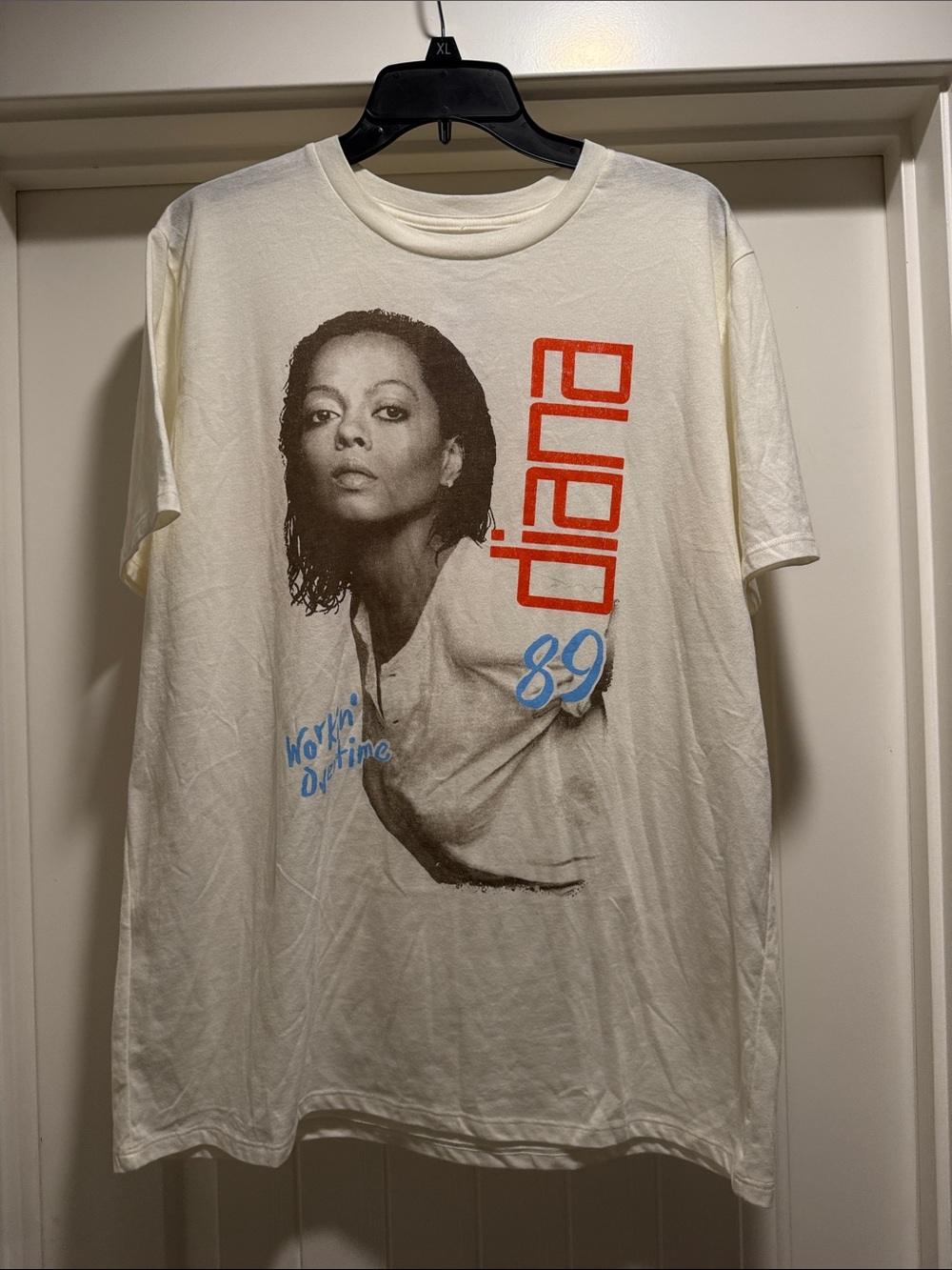 Diana Ross '89 Graphic Tee - Cream with Red & Blue Print